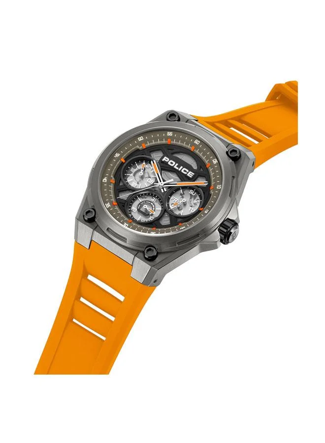 POLICE Dominion Black Dial Silicone Strap Multifunction Watch for Men, 45mm